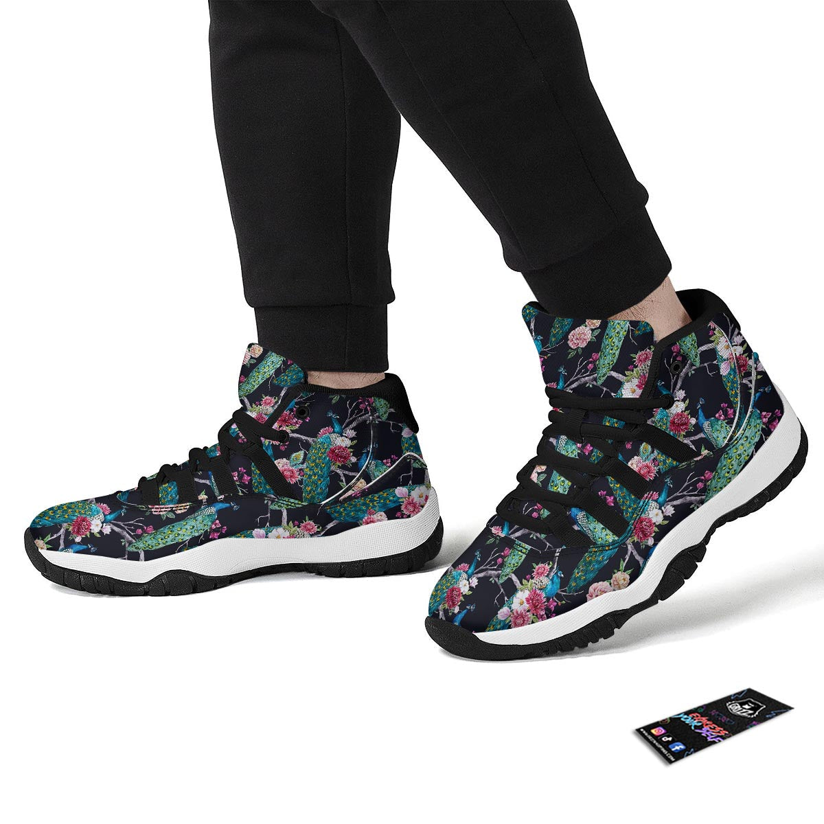 Black Tropical Peacock Black Bball Shoes-grizzshop