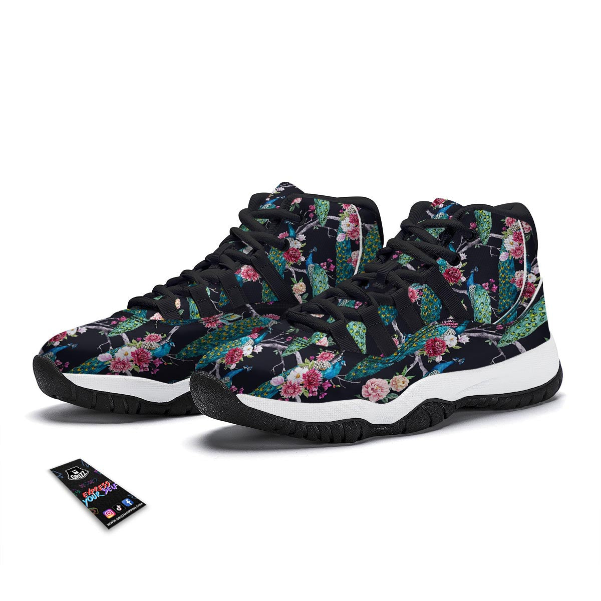 Black Tropical Peacock Black Bball Shoes-grizzshop