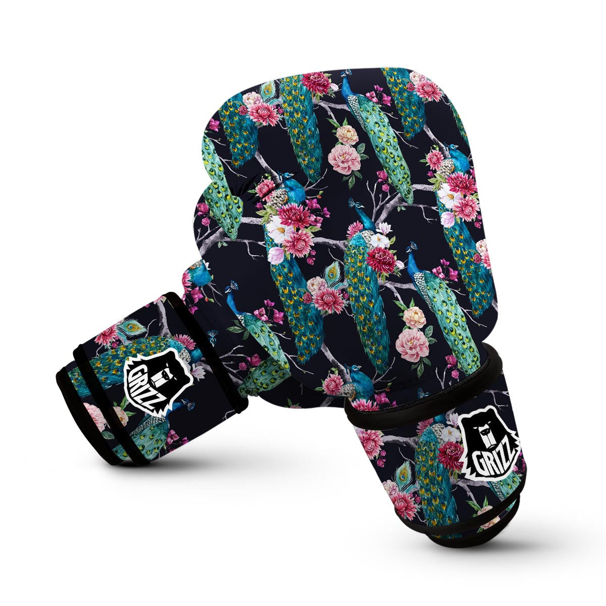 Black Tropical Peacock Boxing Gloves-grizzshop