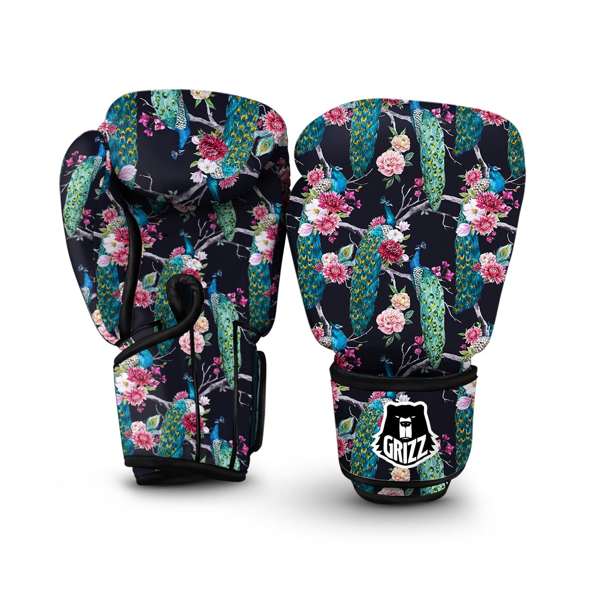 Black Tropical Peacock Boxing Gloves-grizzshop