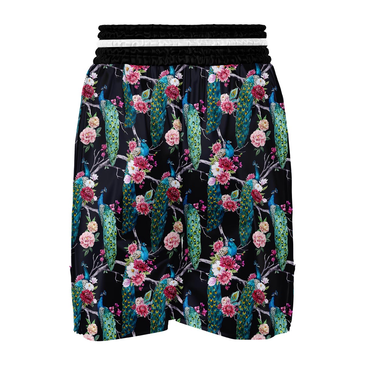 Black Tropical Peacock Boxing Shorts-grizzshop