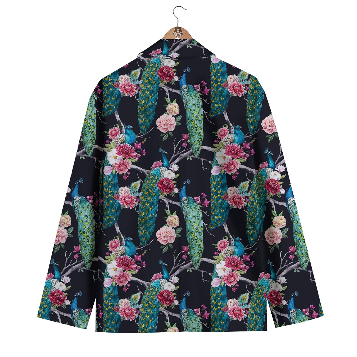 Black Tropical Peacock Men's Blazer-grizzshop