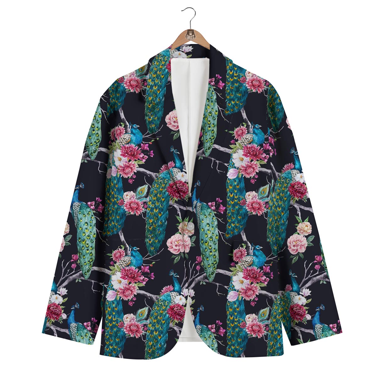 Black Tropical Peacock Men's Blazer-grizzshop