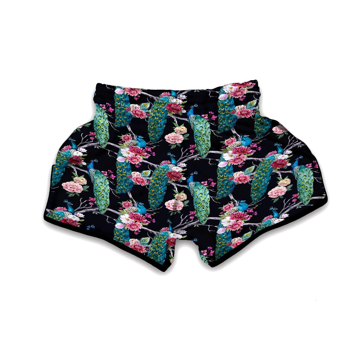 Black Tropical Peacock Muay Thai Boxing Shorts-grizzshop