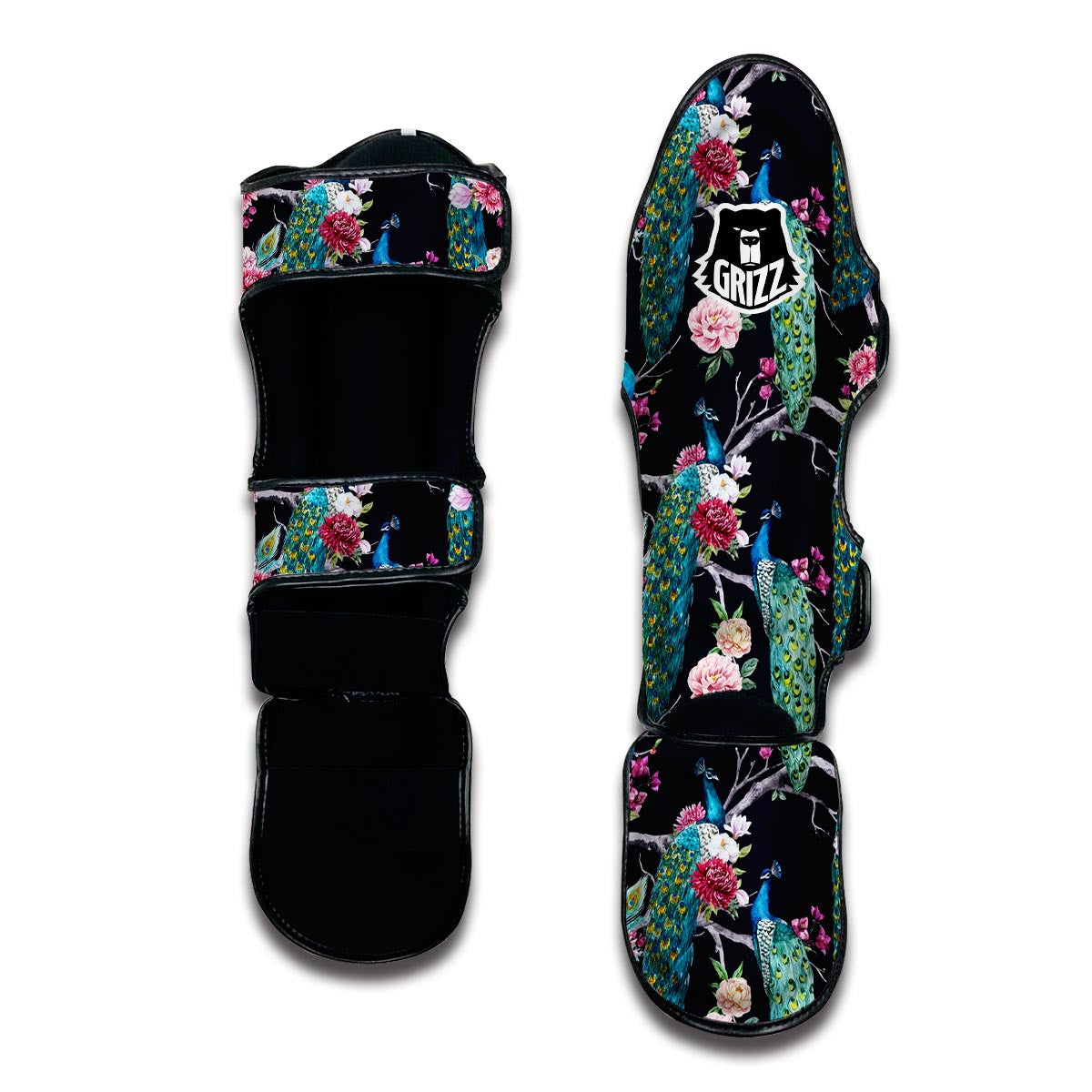 Black Tropical Peacock Muay Thai Shin Guards-grizzshop