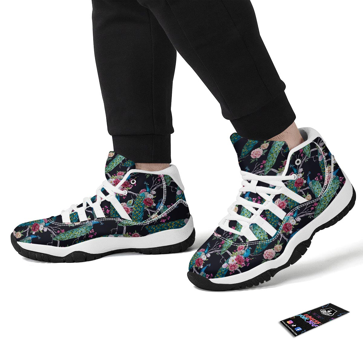 Black Tropical Peacock White Bball Shoes-grizzshop