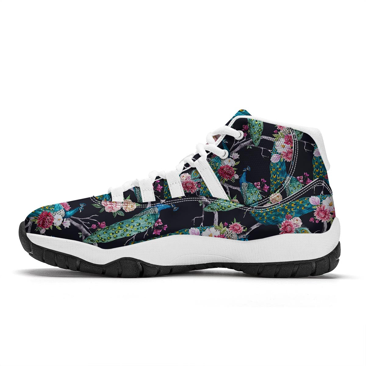 Black Tropical Peacock White Bball Shoes-grizzshop