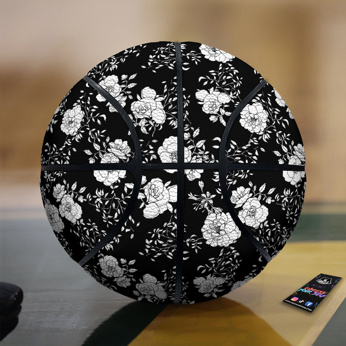 Black Vintage And White Floral Print Pattern Basketball