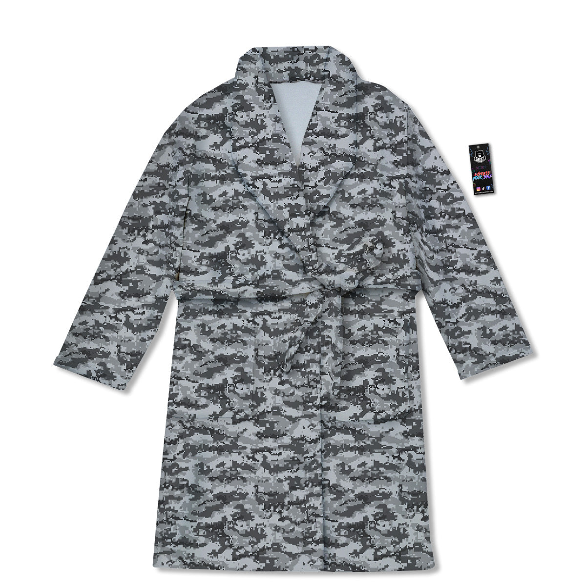Black White And Grey Digital Camo Print Bathrobe-grizzshop