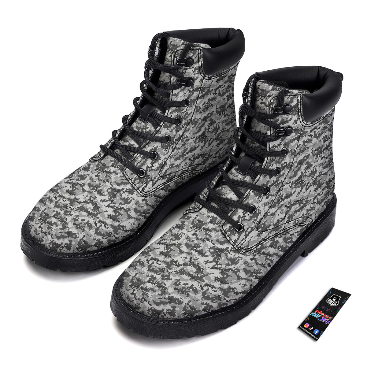 Black White And Grey Digital Camo Print Boots-grizzshop