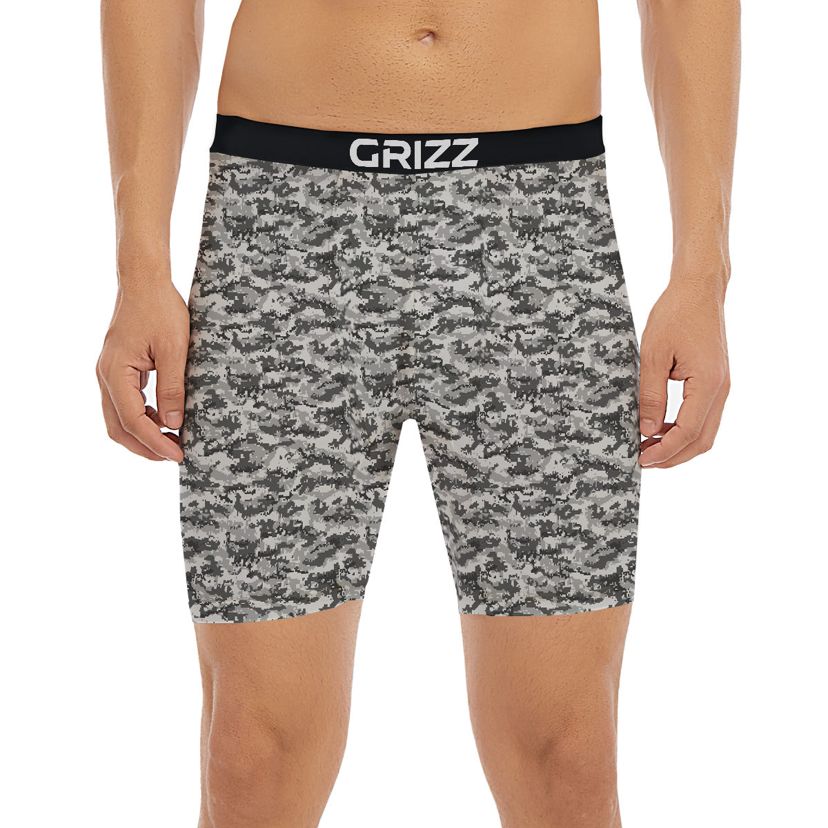 Black White And Grey Digital Camo Print Boxer Briefs-grizzshop
