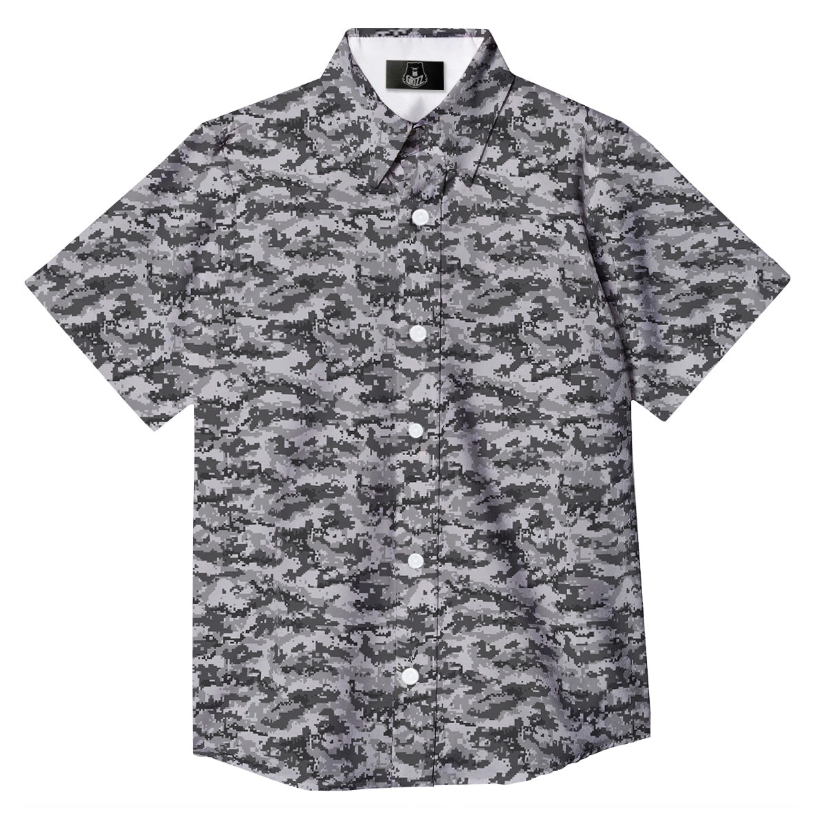Black White And Grey Digital Camo Print Button Up Shirt-grizzshop