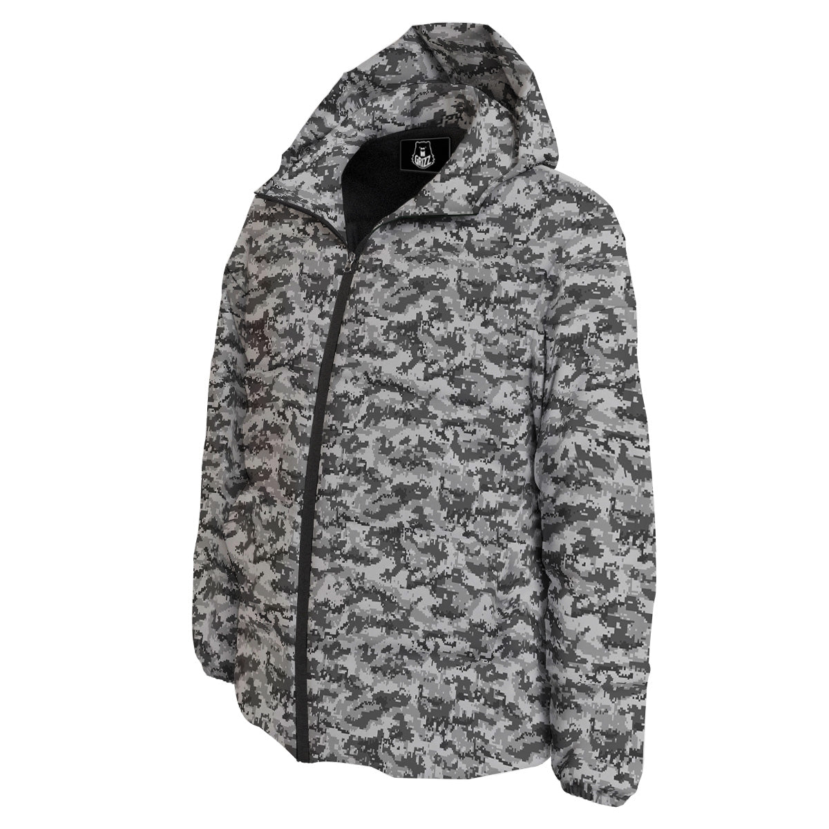 Black White And Grey Digital Camo Print Down Jacket-grizzshop