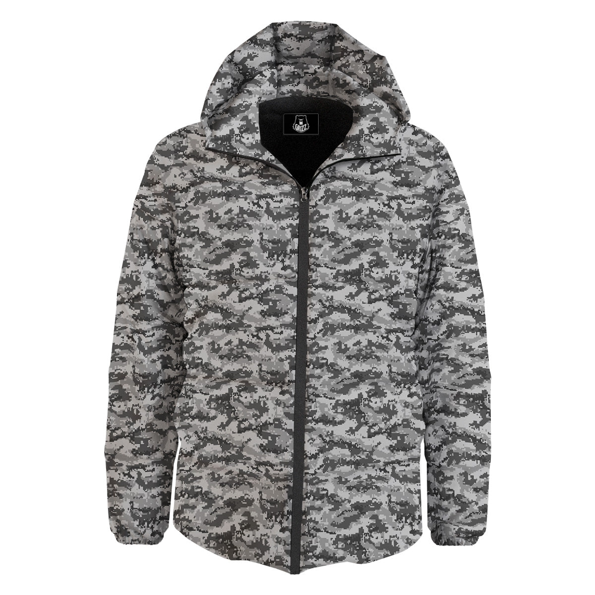 Black White And Grey Digital Camo Print Down Jacket-grizzshop