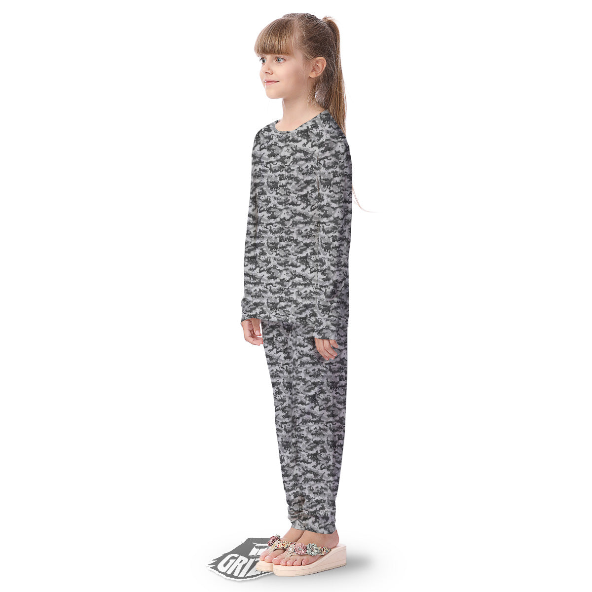 Black White And Grey Digital Camo Print Kid's Pajamas-grizzshop