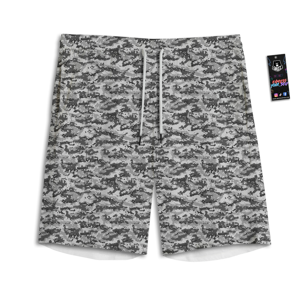 Black White And Grey Digital Camo Print Men's Athletic Shorts