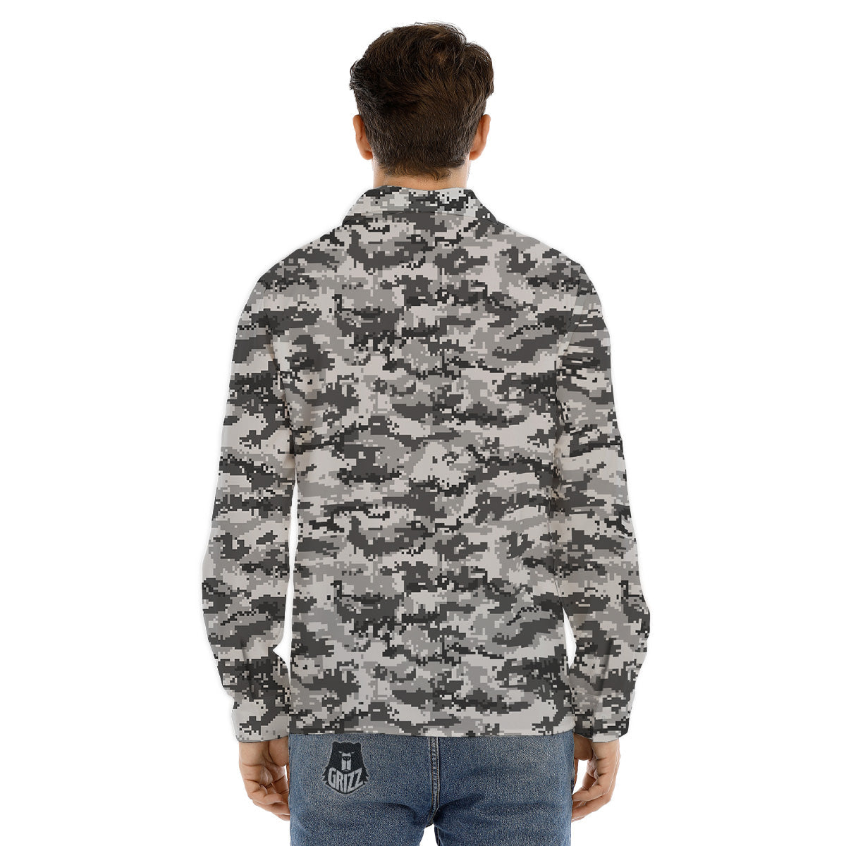 Black White And Grey Digital Camo Print Men's Dress Shirts-grizzshop