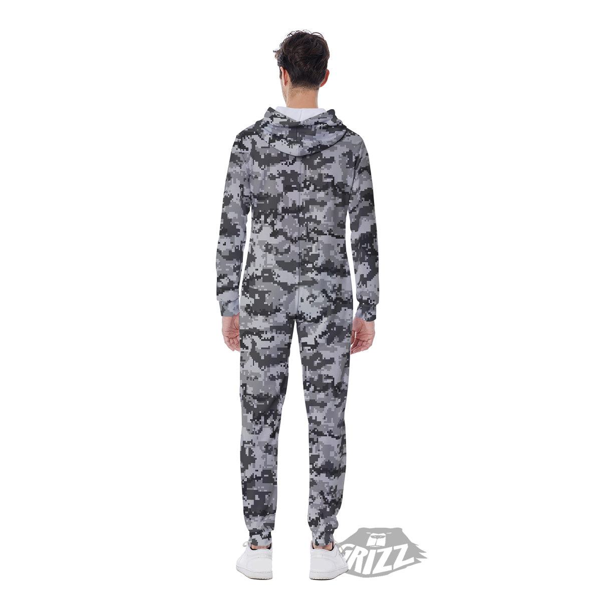 Black White And Grey Digital Camo Print Men's Jumpsuit-grizzshop