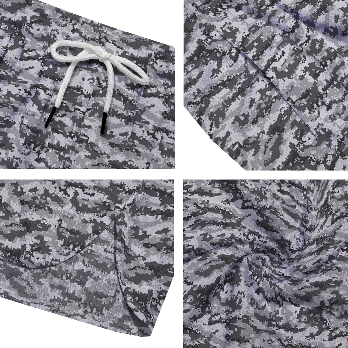 Black White And Grey Digital Camo Print Men's Running Shorts-grizzshop