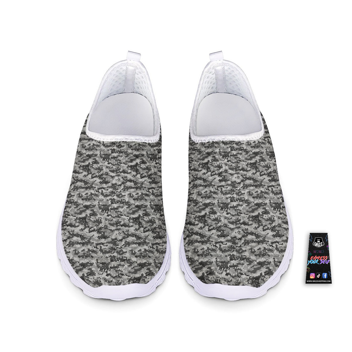 Black White And Grey Digital Camo Print Nurse Shoes-grizzshop