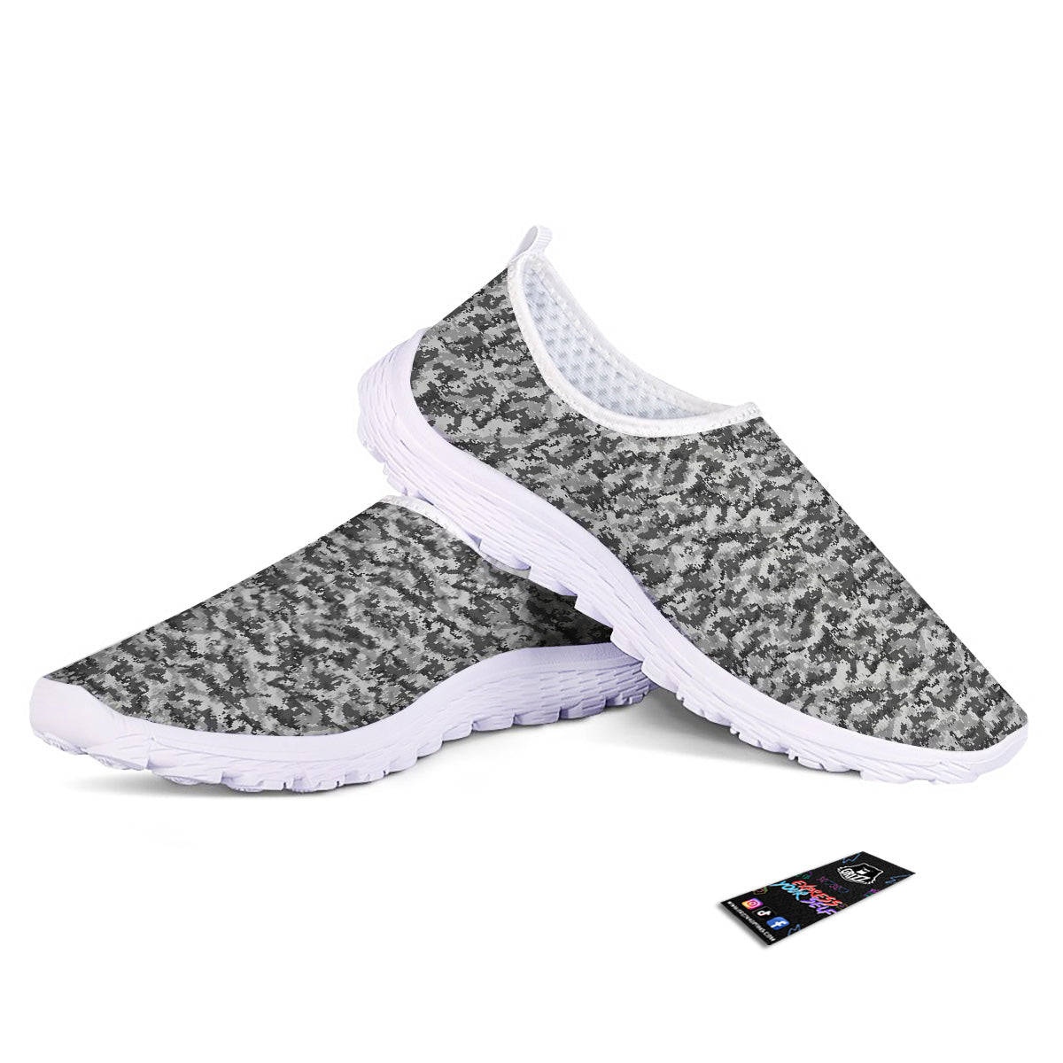 Black White And Grey Digital Camo Print Nurse Shoes-grizzshop