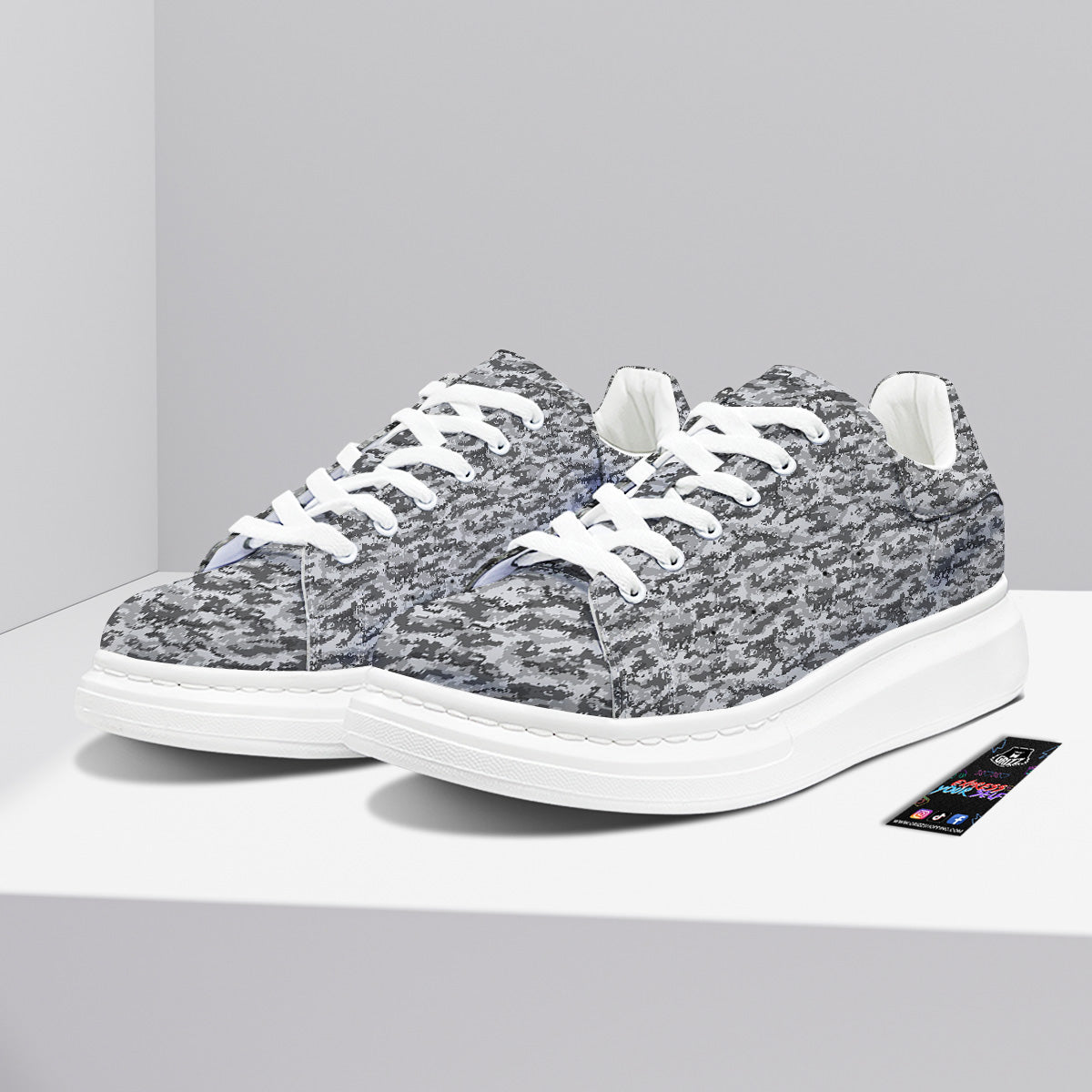Black White And Grey Digital Camo Print Platform Shoes-grizzshop
