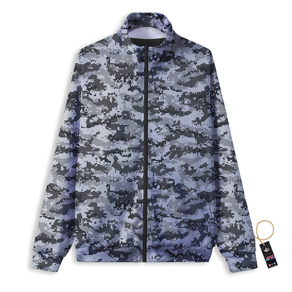 Black White And Grey Digital Camo Print Track Jacket-grizzshop