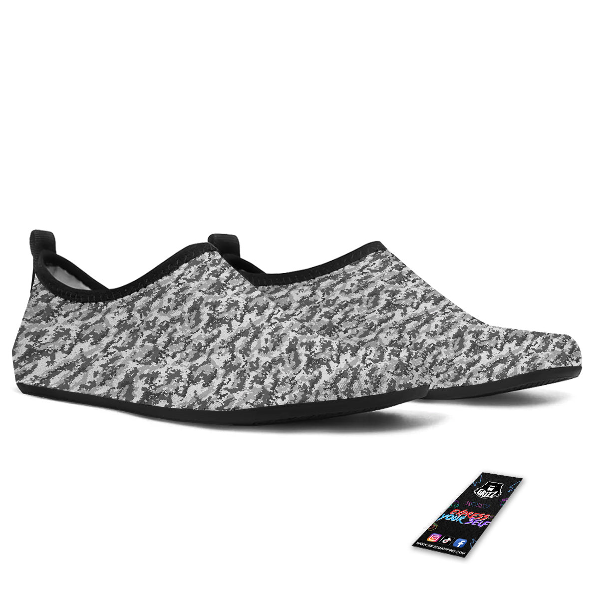 Black White And Grey Digital Camo Print Water Shoes-grizzshop
