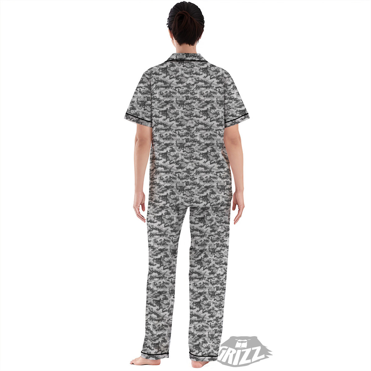 Black White And Grey Digital Camo Print Women's Pajamas Set-grizzshop