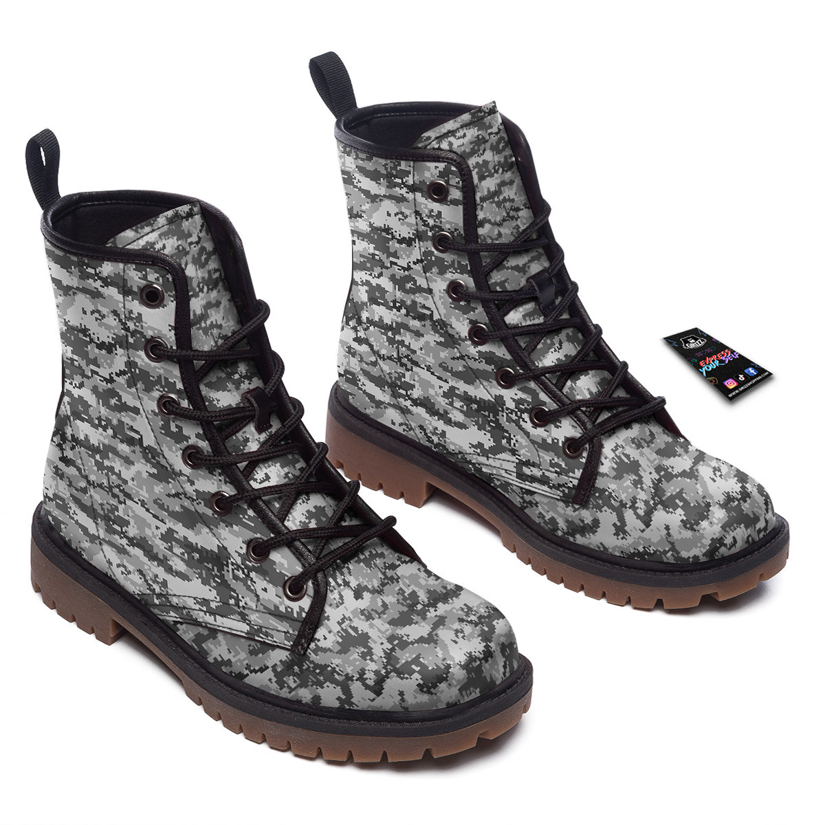 Black White And Grey Digital Camo Print Work Boots-grizzshop