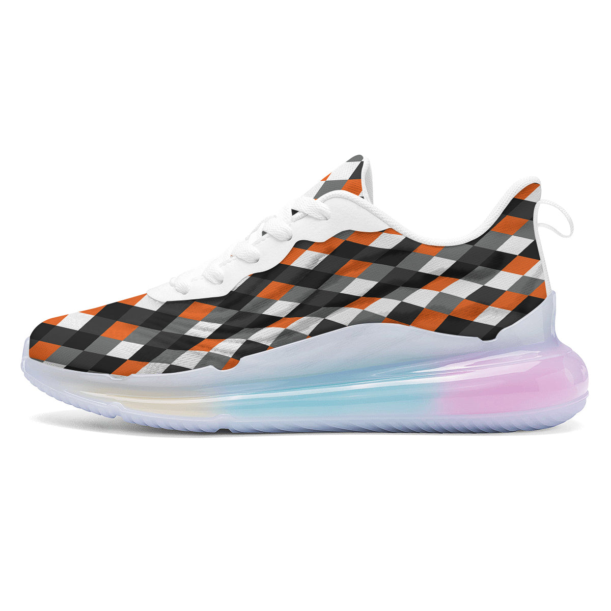 Black White And Orange Harlequin Print Pattern Running Sneakers-grizzshop