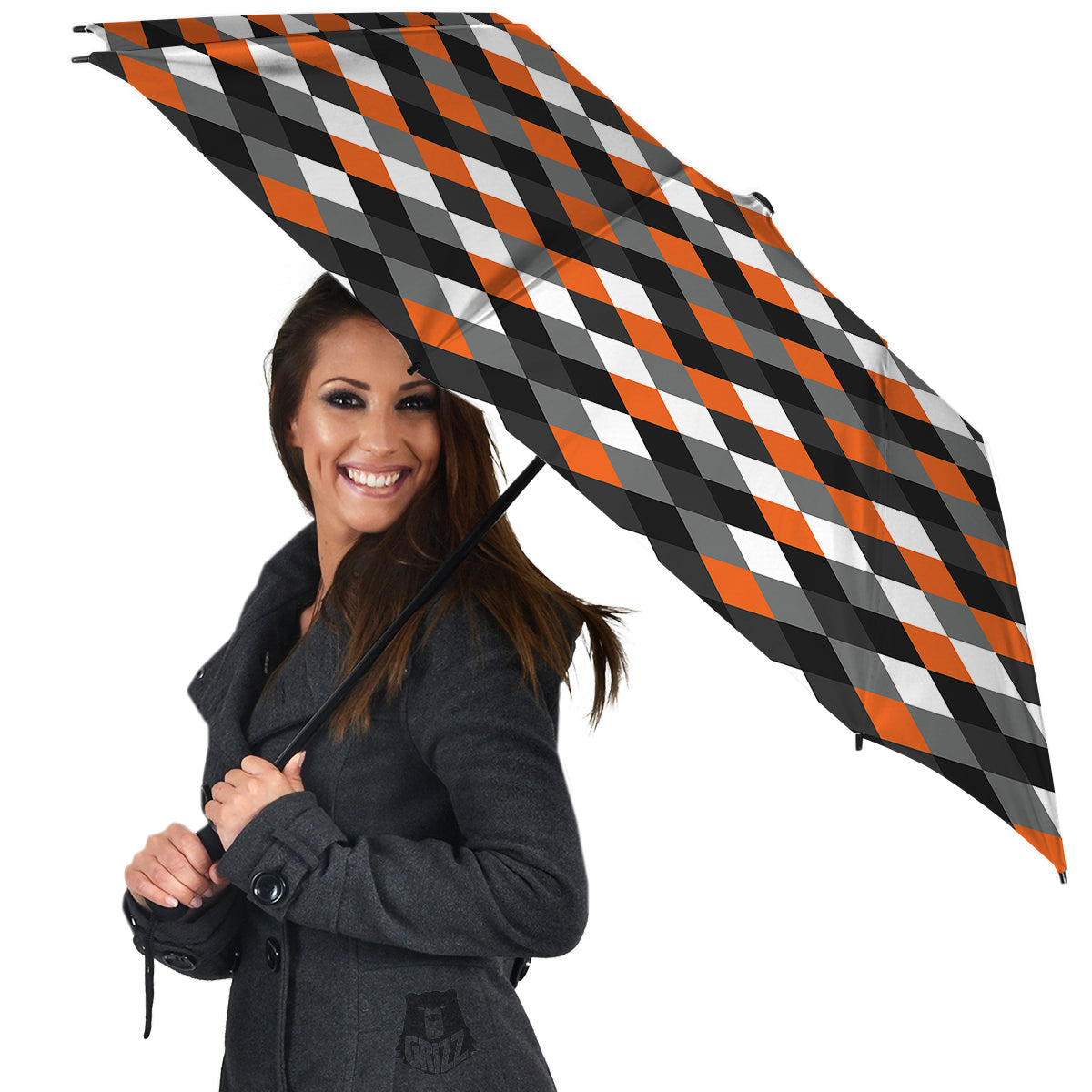 Black White And Orange Harlequin Print Pattern Umbrella-grizzshop