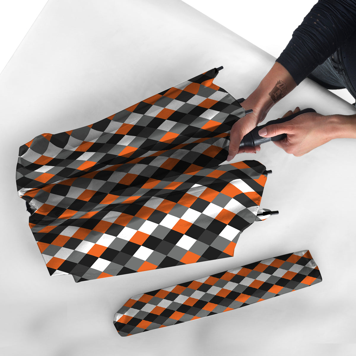 Black White And Orange Harlequin Print Pattern Umbrella-grizzshop