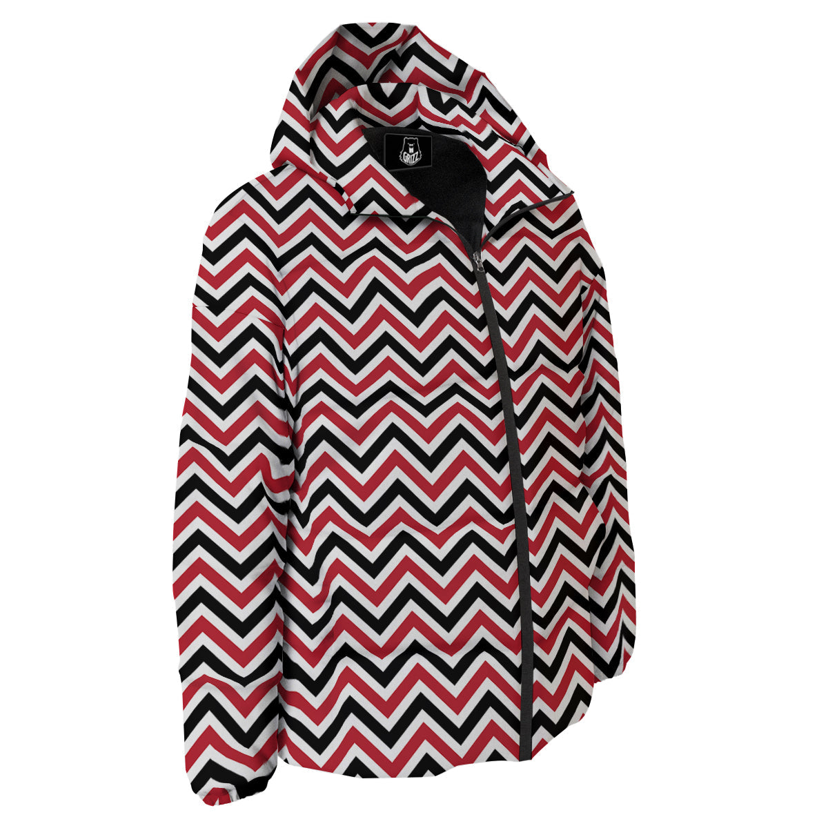 Black White And Red Chevron Print Pattern Down Jacket-grizzshop