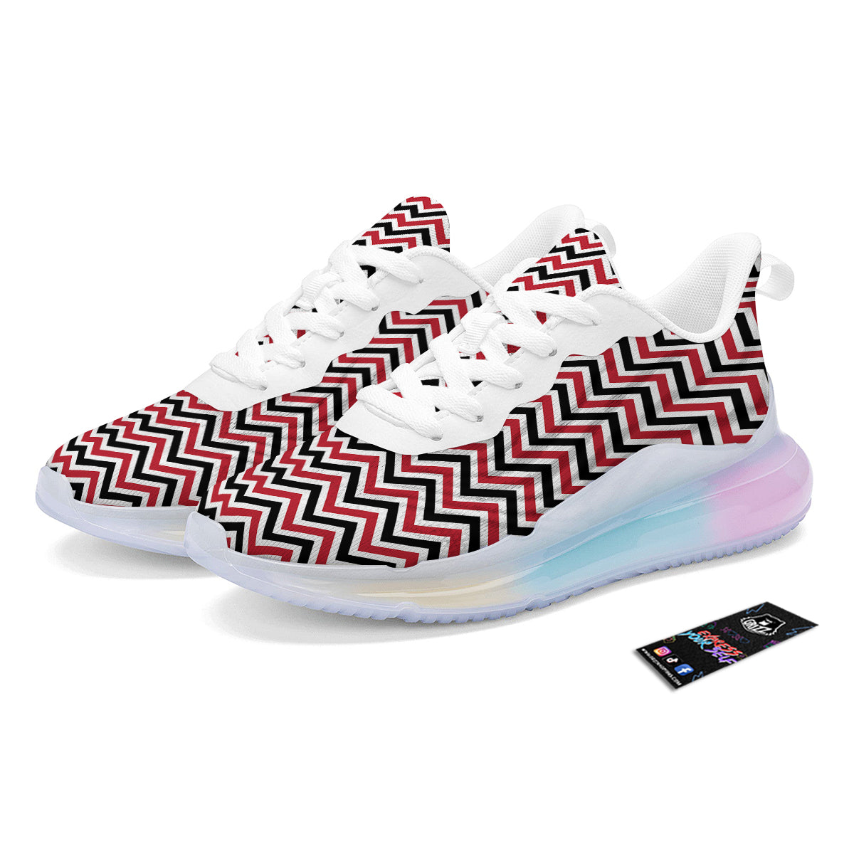 Black White And Red Chevron Print Pattern Running Sneakers-grizzshop