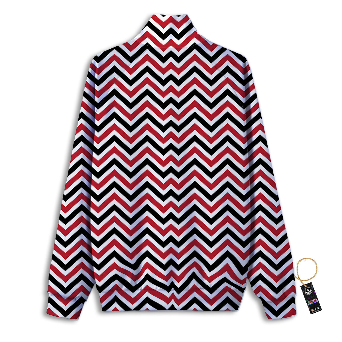 Black White And Red Chevron Print Pattern Track Jacket-grizzshop