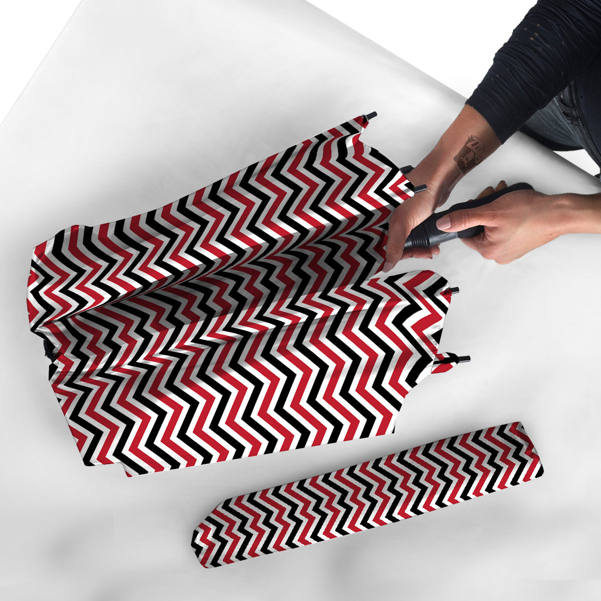 Black White And Red Chevron Print Pattern Umbrella-grizzshop