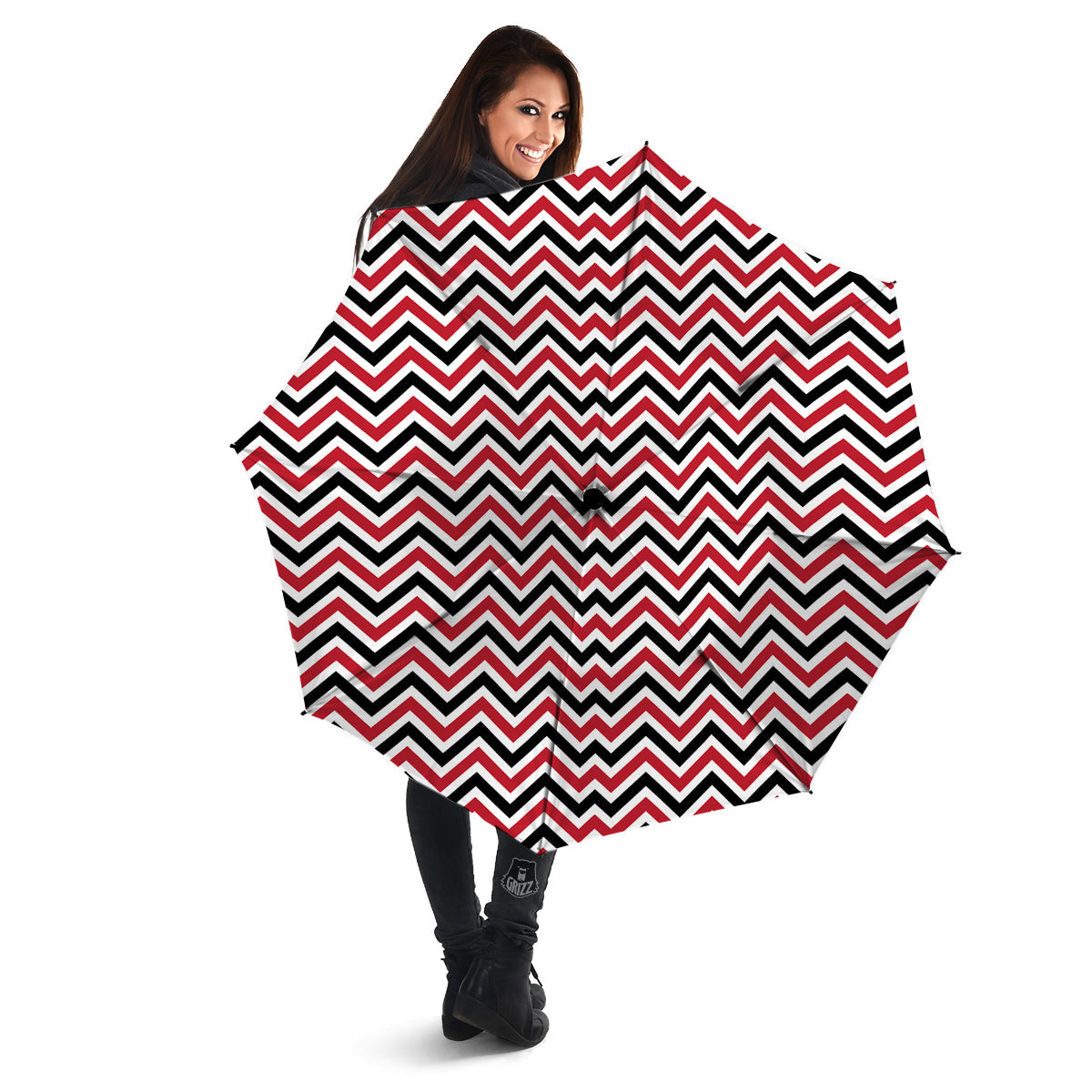 Black White And Red Chevron Print Pattern Umbrella-grizzshop