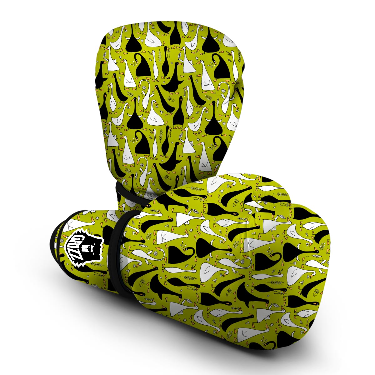 Black White Duck Mallard Pattern Print Boxing Gloves-grizzshop