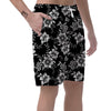 Black White Floral Print Men's Shorts-grizzshop