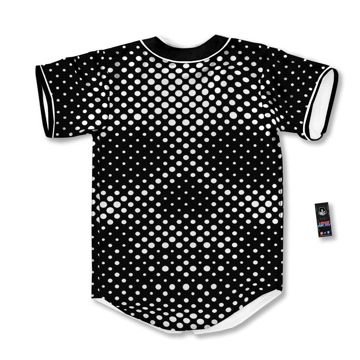 Black White Polka Dots Skull Print Baseball Jersey-grizzshop