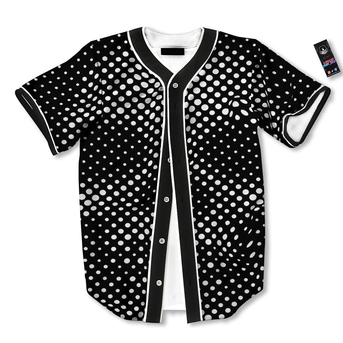 Black White Polka Dots Skull Print Baseball Jersey-grizzshop