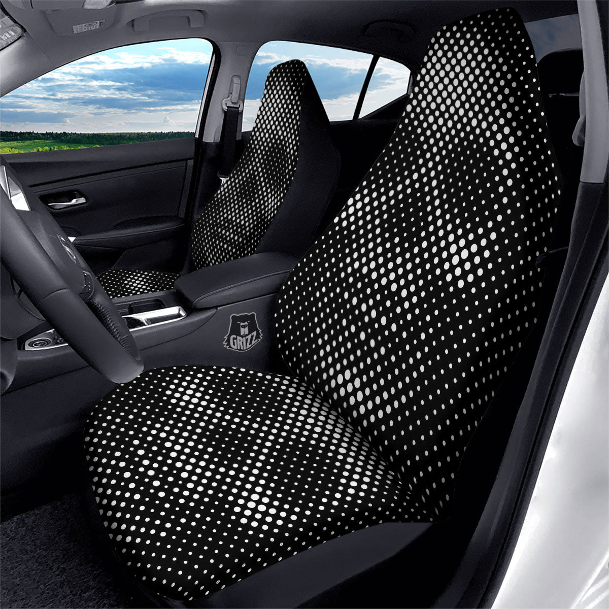 Black White Polka Dots Skull Print Car Seat Covers-grizzshop