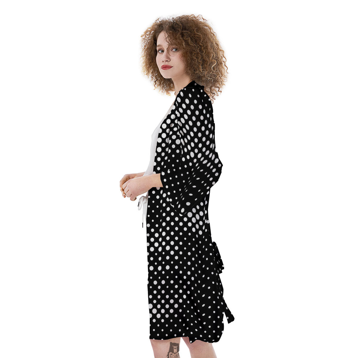 Black White Polka Dots Skull Print Kimono-grizzshop