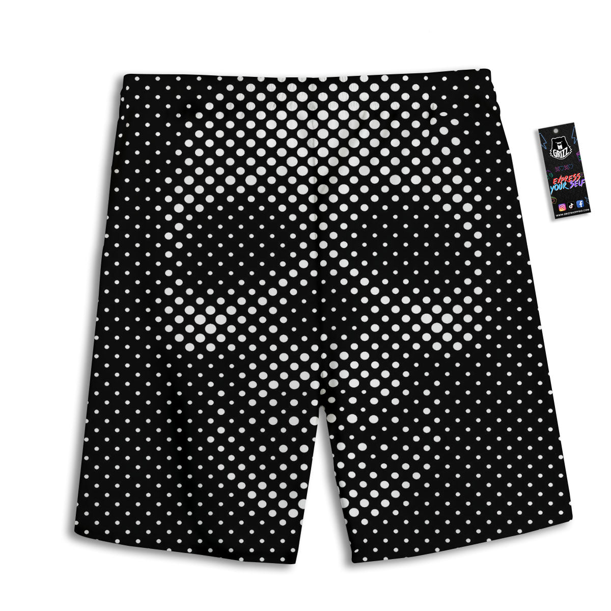 Black White Polka Dots Skull Print Men's Athletic Shorts