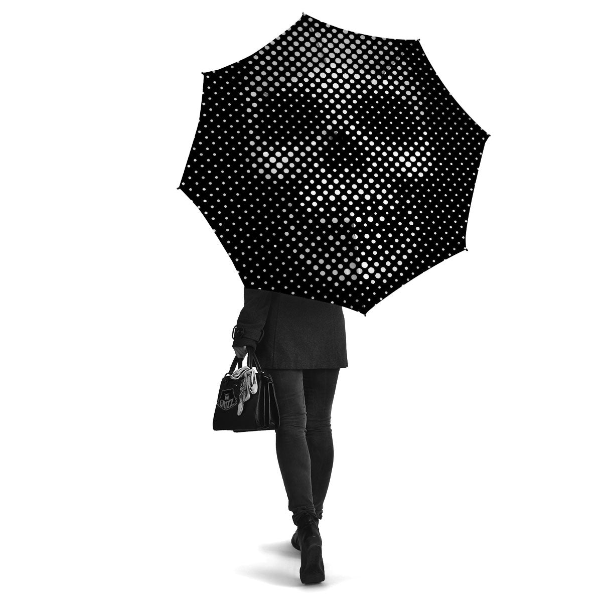 Black White Polka Dots Skull Print Umbrella-grizzshop