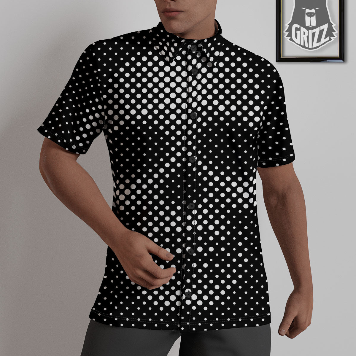 Black White Polka Dots Skull Print Untucked Shirts-grizzshop