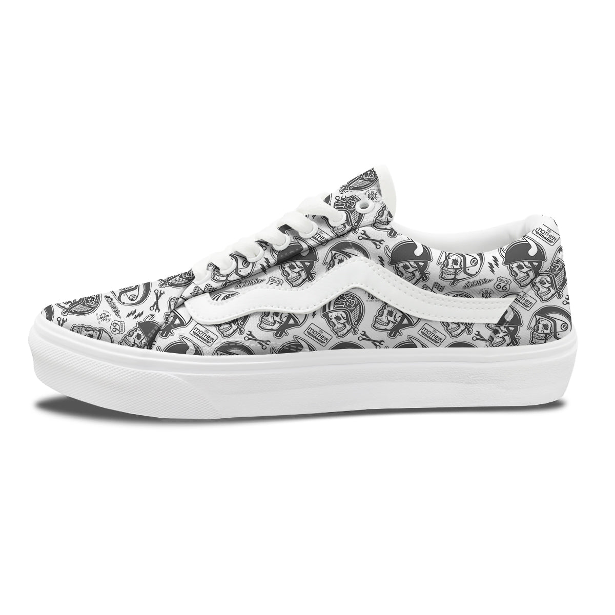 Black White Skull Helmet Rider Print Pattern Skate Shoes-grizzshop