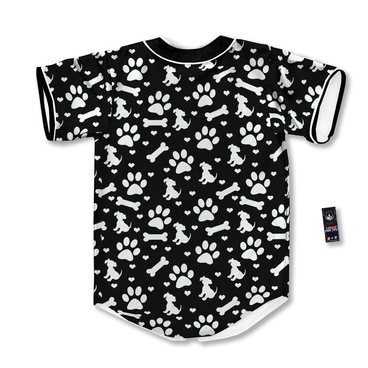 Black and White Dog Paw Print Pattern Baseball Jersey-grizzshop