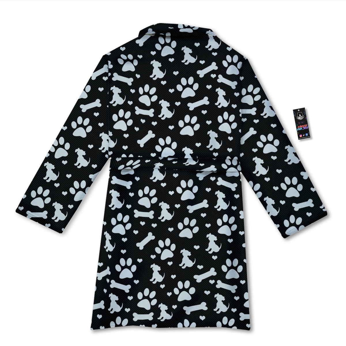 Black and White Dog Paw Print Pattern Bathrobe-grizzshop